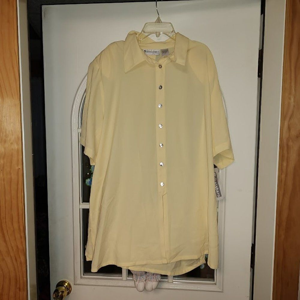 New Dress Barn Yellow Button Down Short Sleeve Top Size Women's 3X